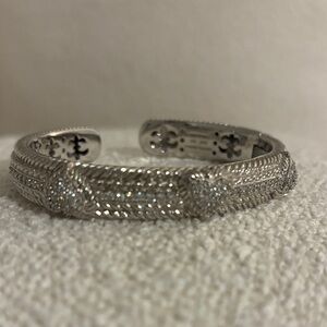 Judith Ripka Silver CZ Pavé Heart Cuff Bracelet